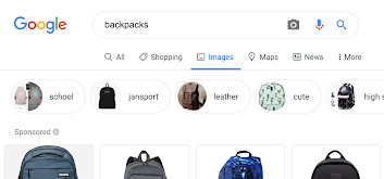 Przykładowe wyniki wyszukiwania obrazu w Google dotyczące plecaków