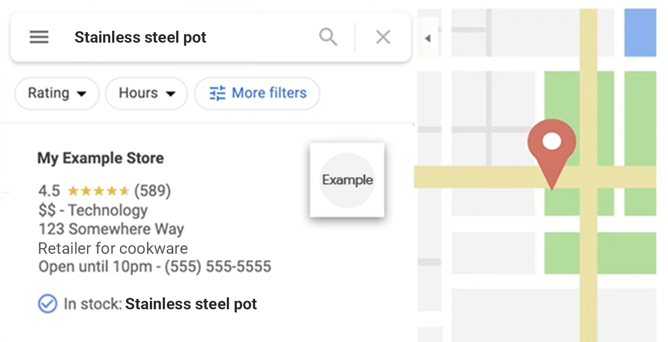 Ejemplo de resultados de la búsqueda de Google Maps