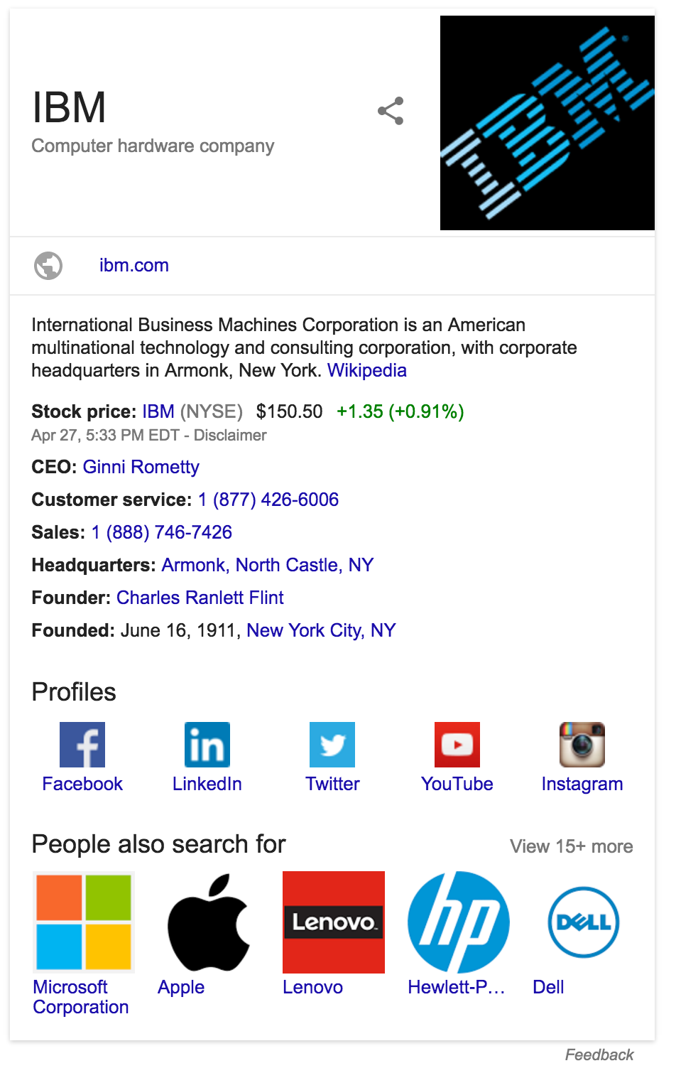 "Painel de informações" do Google nos resultados da Pesquisa