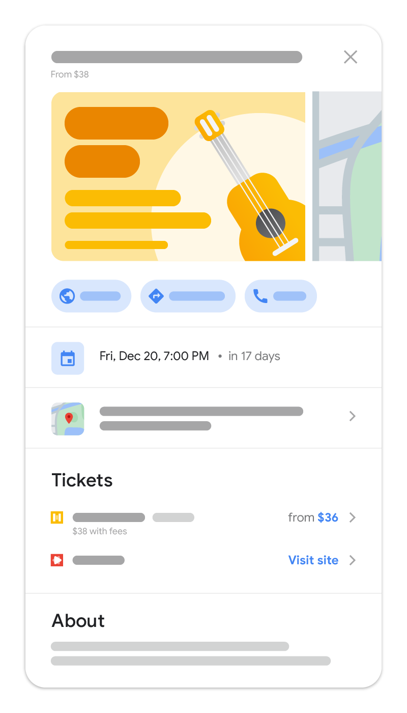 特定のイベントをクリックした後に Google 検索に表示されるイベントの詳細