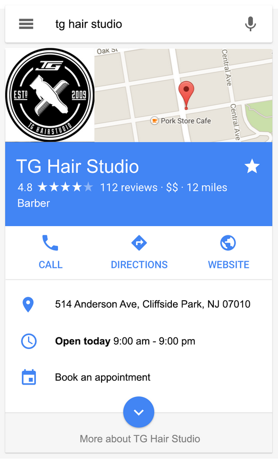 local business example in search results