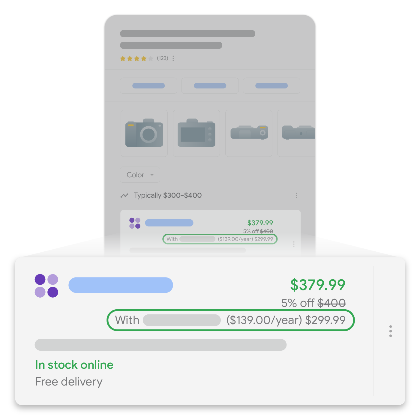 Fiche info Shopping avec prix de fidélité dans les résultats de recherche