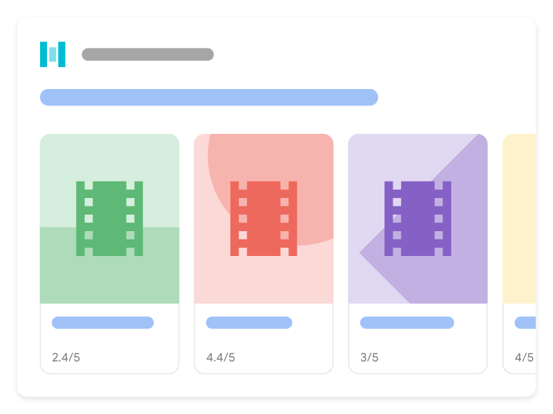 Изображение с каруселью фильмов в Google Поиске. На карусели представлены три разных фильма с одного сайта, из которых посетители могут выбрать подходящий