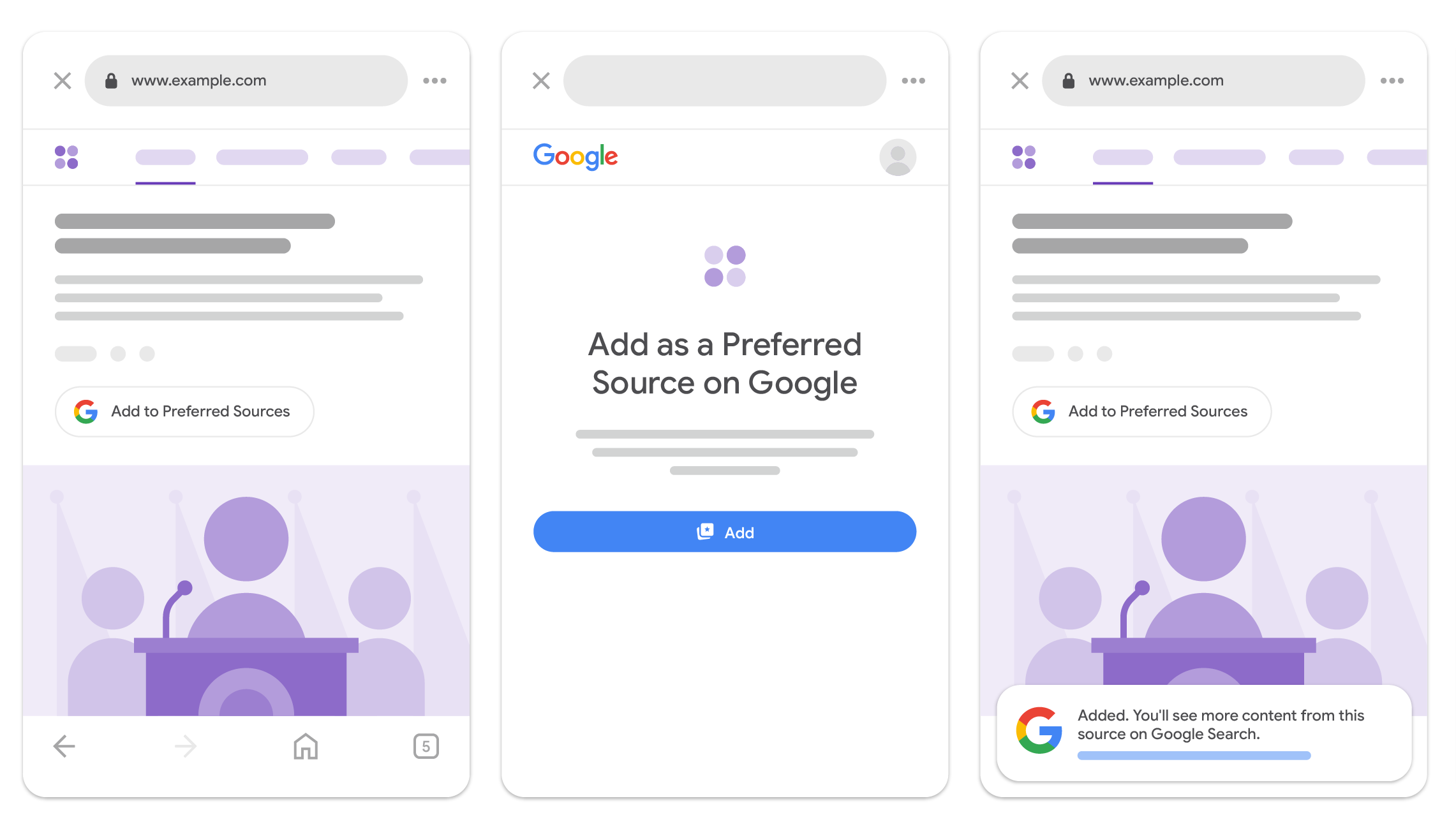 Add to preferred sources button with JavaScript