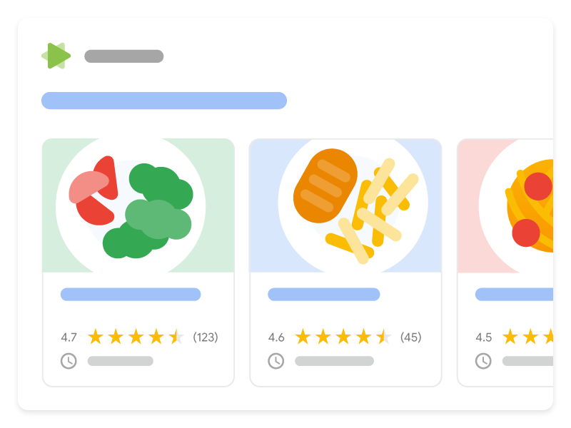 صورة توضيحية تبيّن شكل ظهور لوحة عرض دوّارة لمضيف وصفات طعام ضمن "بحث Google"، وتعرض 3 وصفات مختلفة من الموقع الإلكتروني نفسه بتنسيق لوحة عرض دوارة يمكن للمستخدمين استكشافها واختيار وصفة محدّدة منها