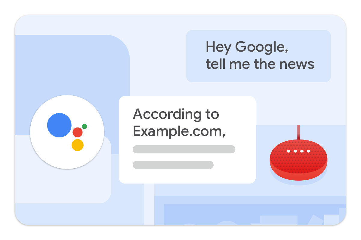 Google Home ile görüşme gösteren sesli söylenebilir örneği. Bir kişi, Google Home’a Nasa hakkındaki en son haberleri sorar. Google Home, üç haber makalesi içeren listeyle yanıt verir.