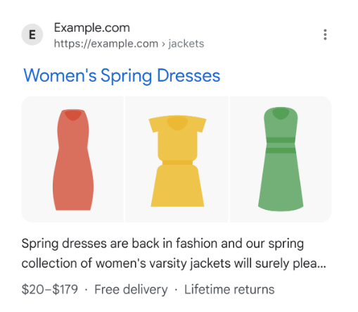 shopping knowledge panel with shipping information in search results