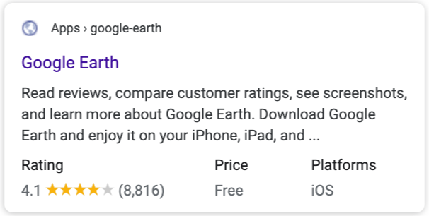exemple d'application logicielle dans les résultats de recherche