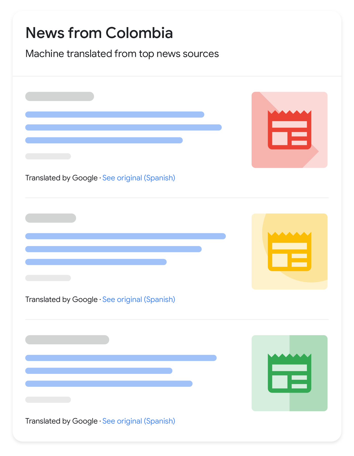 번역된 뉴스 검색결과가 Google 검색에 표시되는 방식