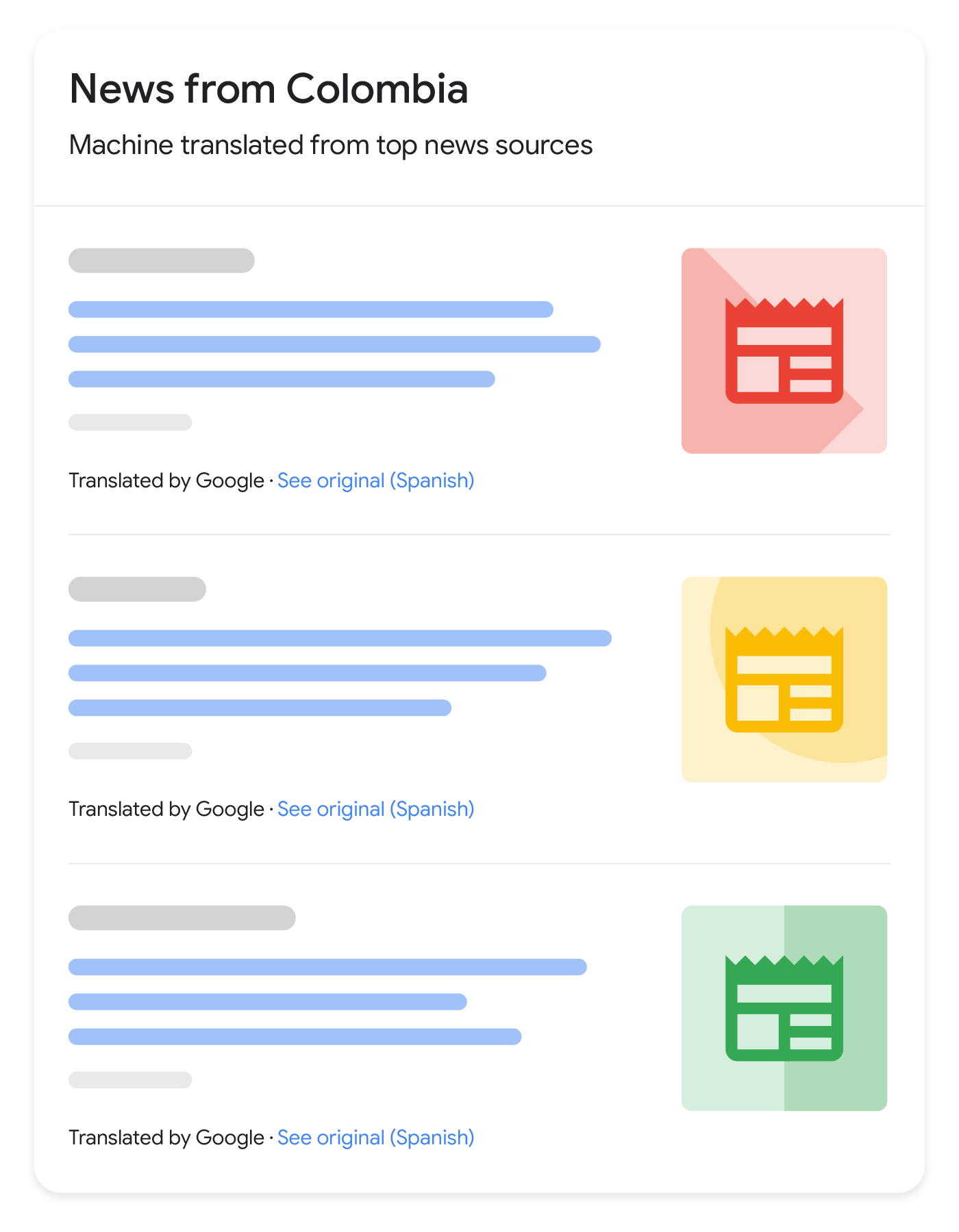 Affichage des résultats d'actualités traduits dans la recherche Google