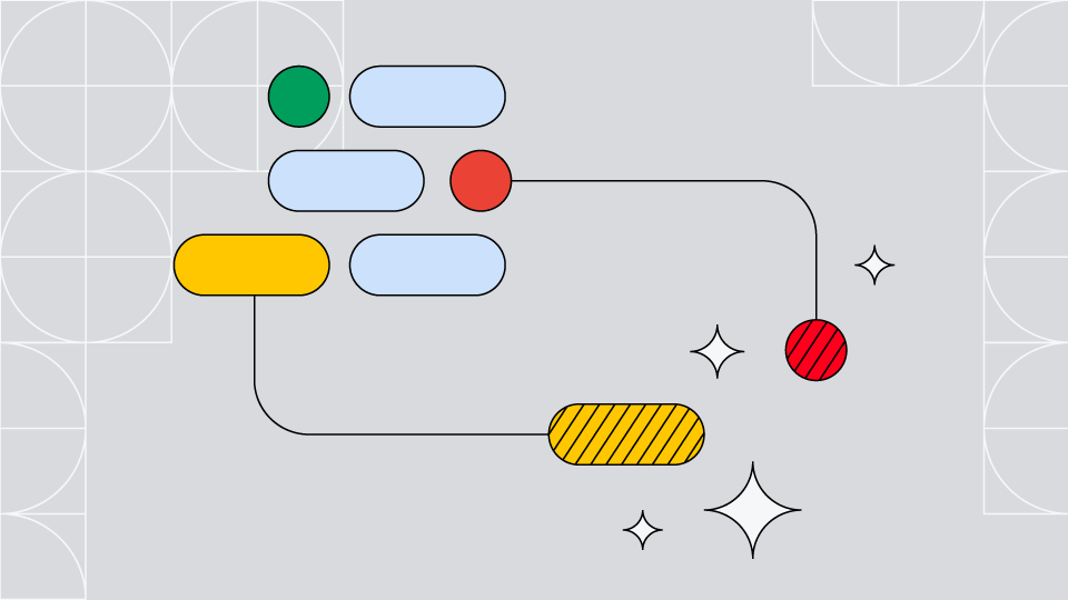 Google Chrome の色で描かれた AI を示す抽象的な線