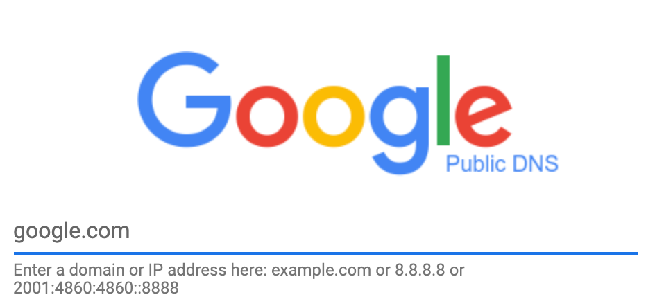 Page d'accueil du DNS public de Google