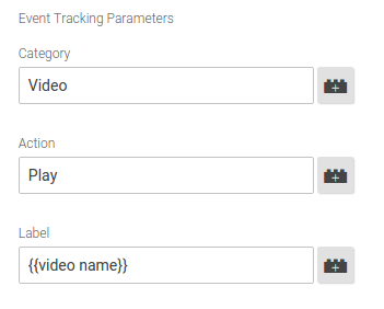 enter these tracking parameters: Category: video, Action: play, and Label: video