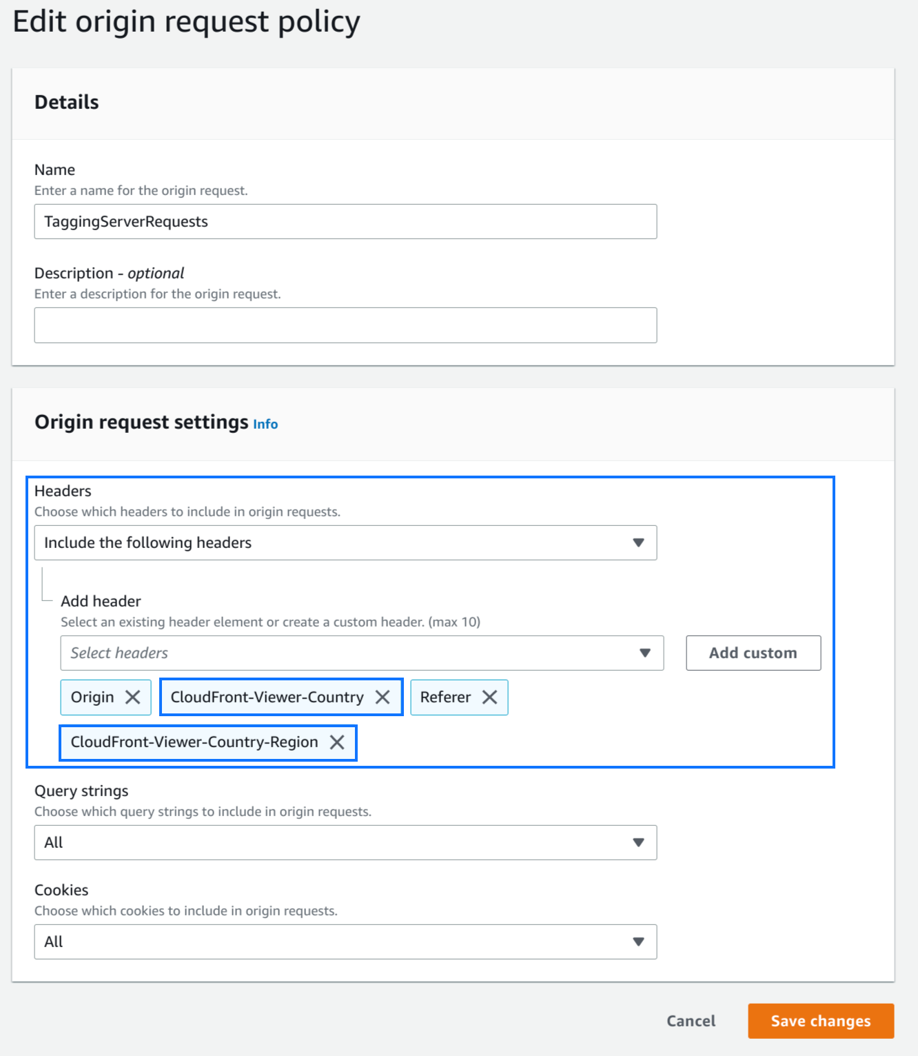 Impostazioni intestazione in AWS CloudFront