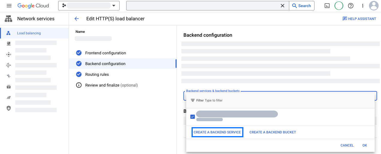 Screenshot delle impostazioni di configurazione del backend