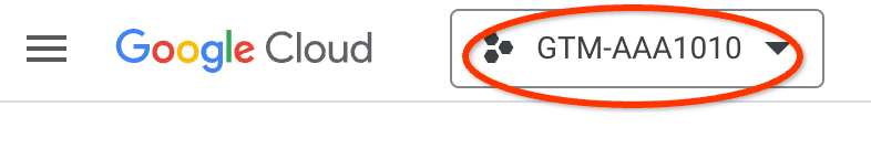 capture d&#39;écran du sélecteur de projet GCP montrant un exemple de conteneur Tag Manager
ID.