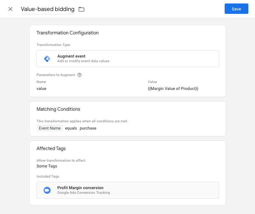 Zrzut ekranu pokazujący przekształcenie parametrów rozszerzenia