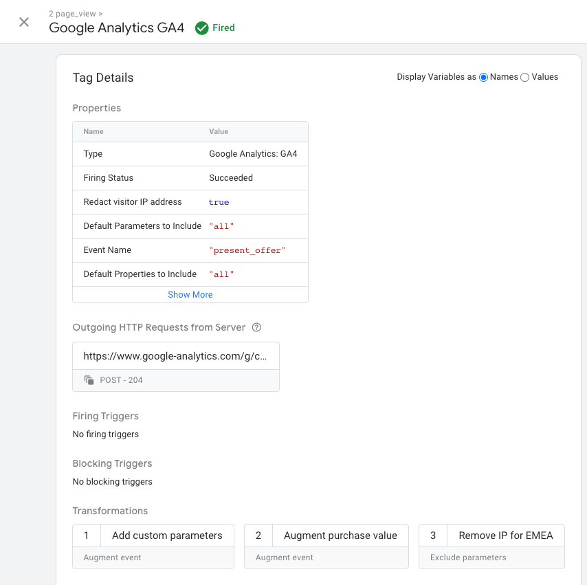 Tag Assistant screen showing a Google Analytics tag
    overview
