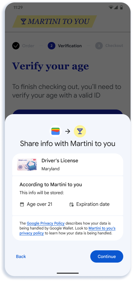 L'utente visualizza la pagina di conferma in Google Wallet