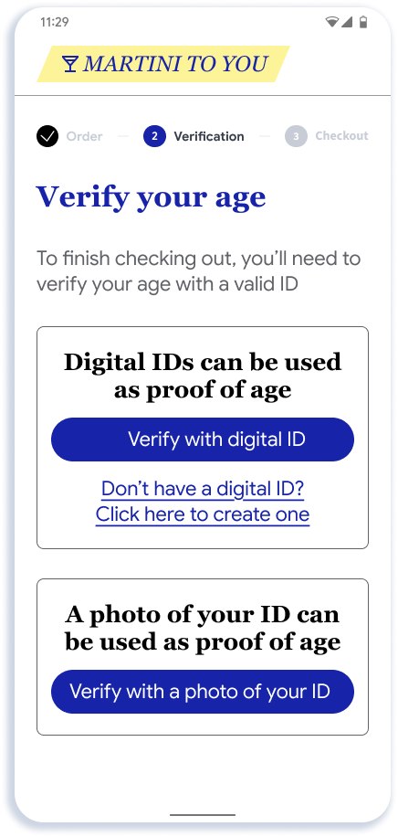 L'utilisateur est invité à valider son âge dans l'application ou sur le site Web.