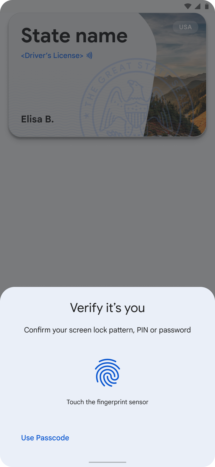 O usuário faz a autenticação antes que as informações sejam enviadas à parte confiável.