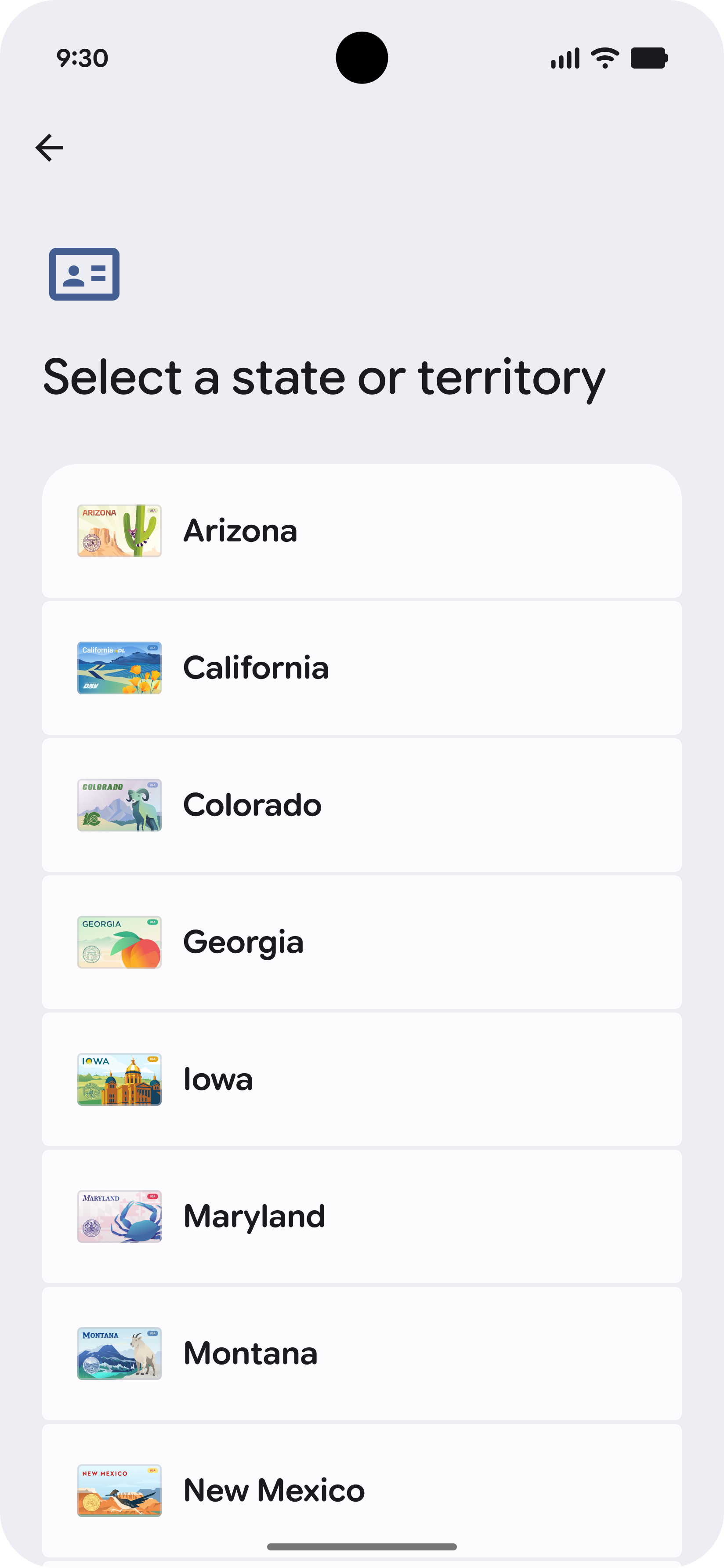 Un elenco di emittenti per la carta digitale del conducente dell'utente.