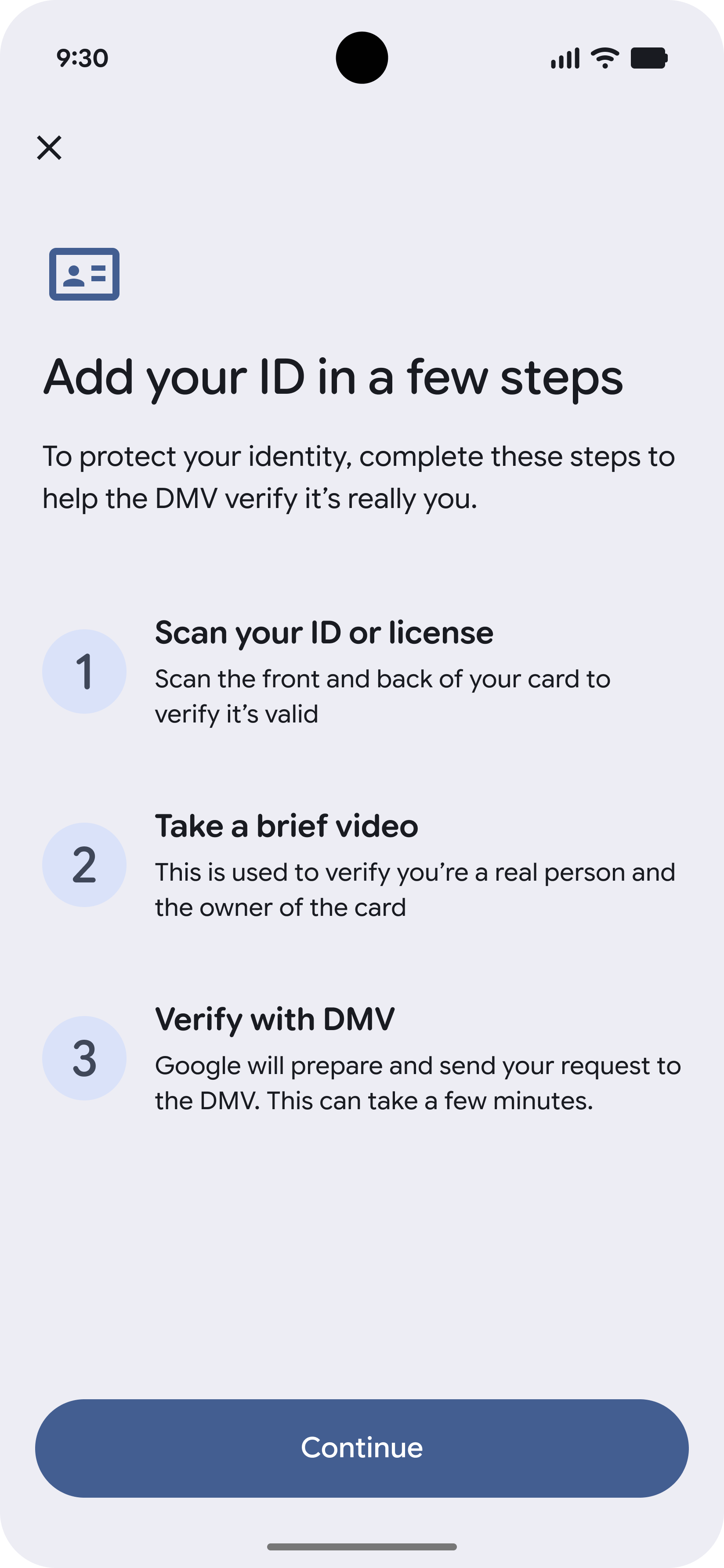 提交身分證明文件的步驟清單。