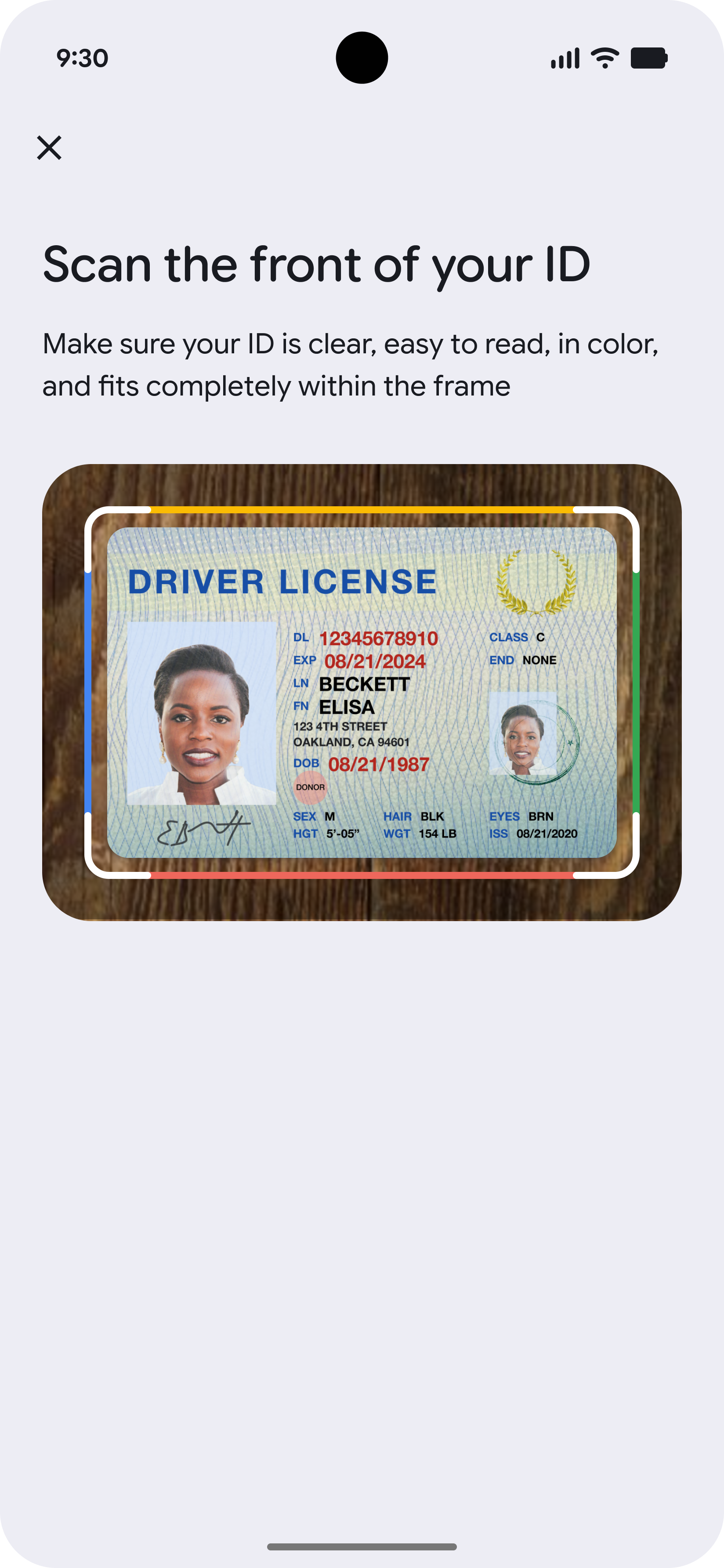 The captured ID image.