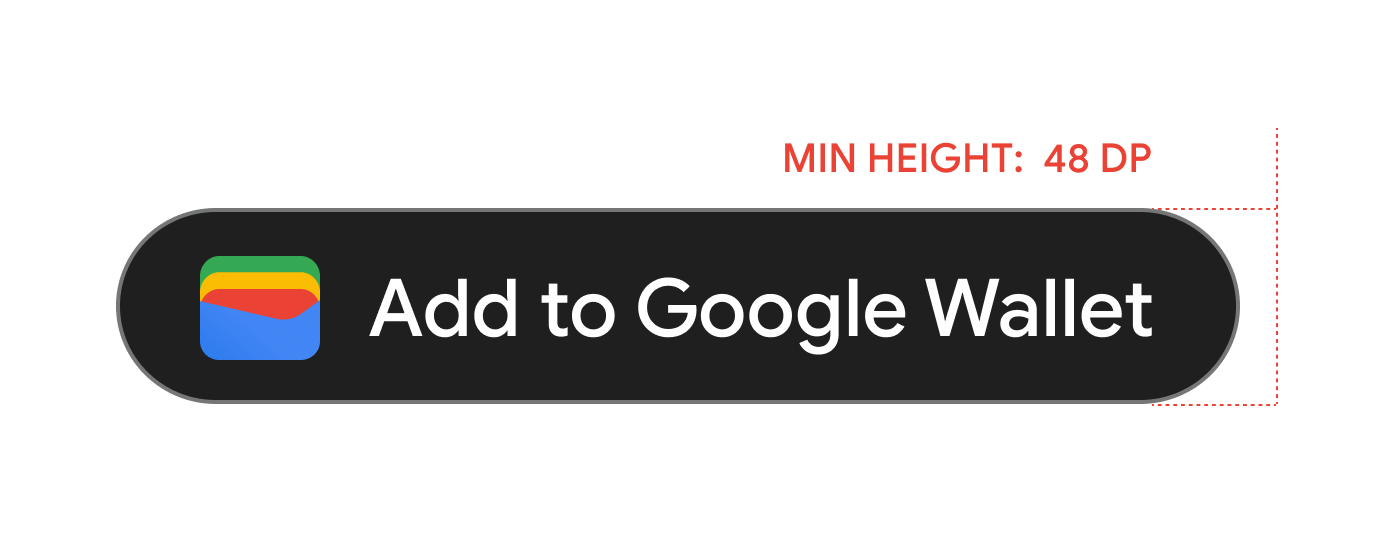 Os botões &quot;Adicionar à Carteira do Google&quot; precisam ter a altura mínima de 48 dp.