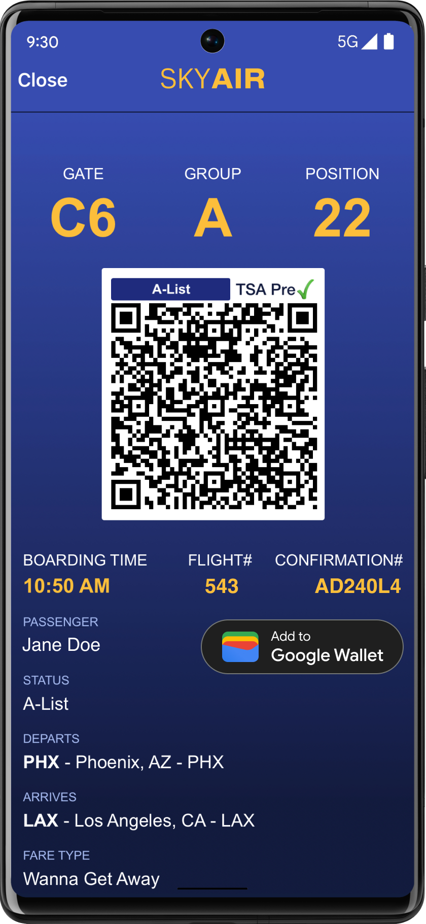 บอร์ดดิ้งพาสของ Sky Air