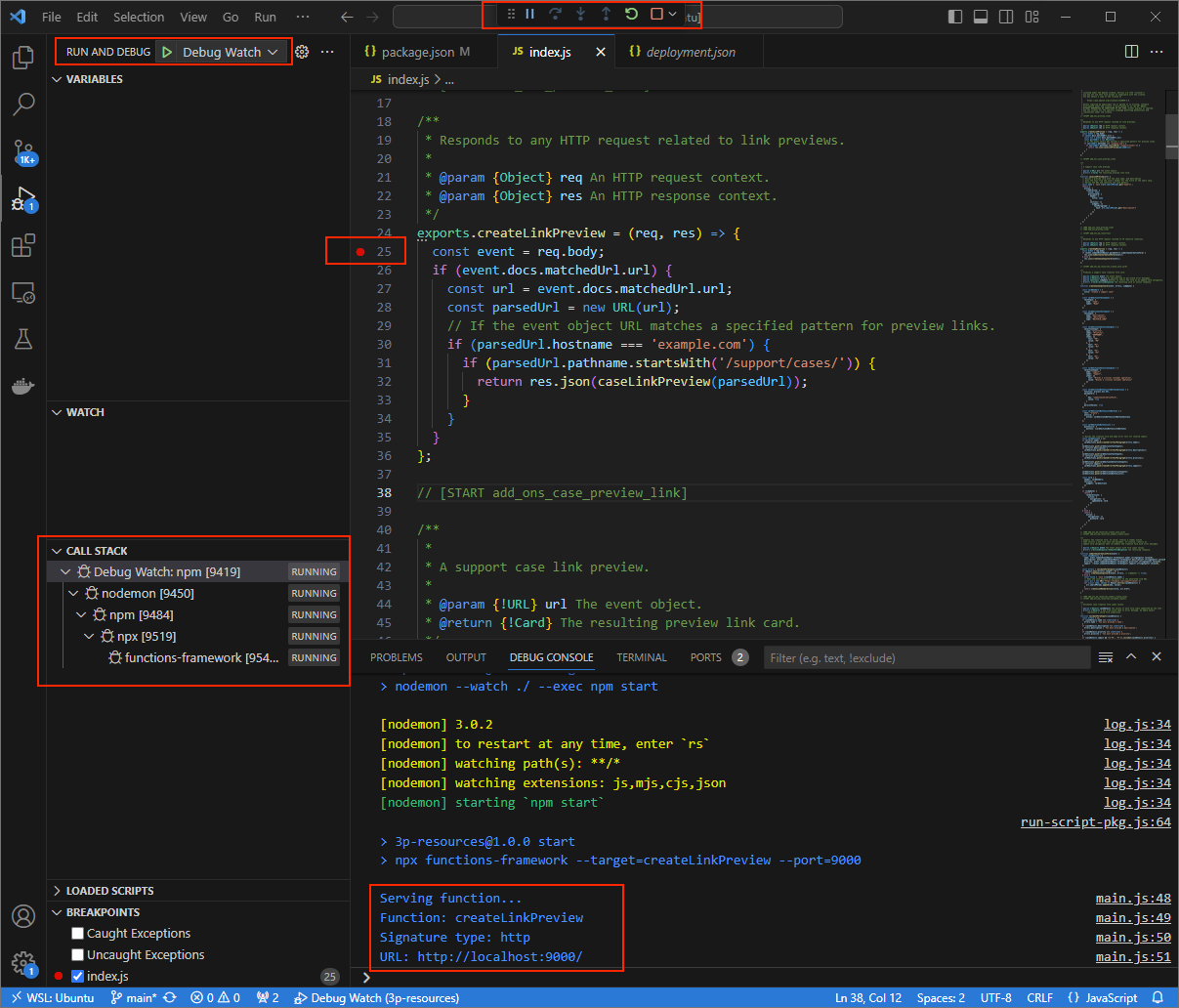 The application is running and listening for HTTP requests on port 9000.