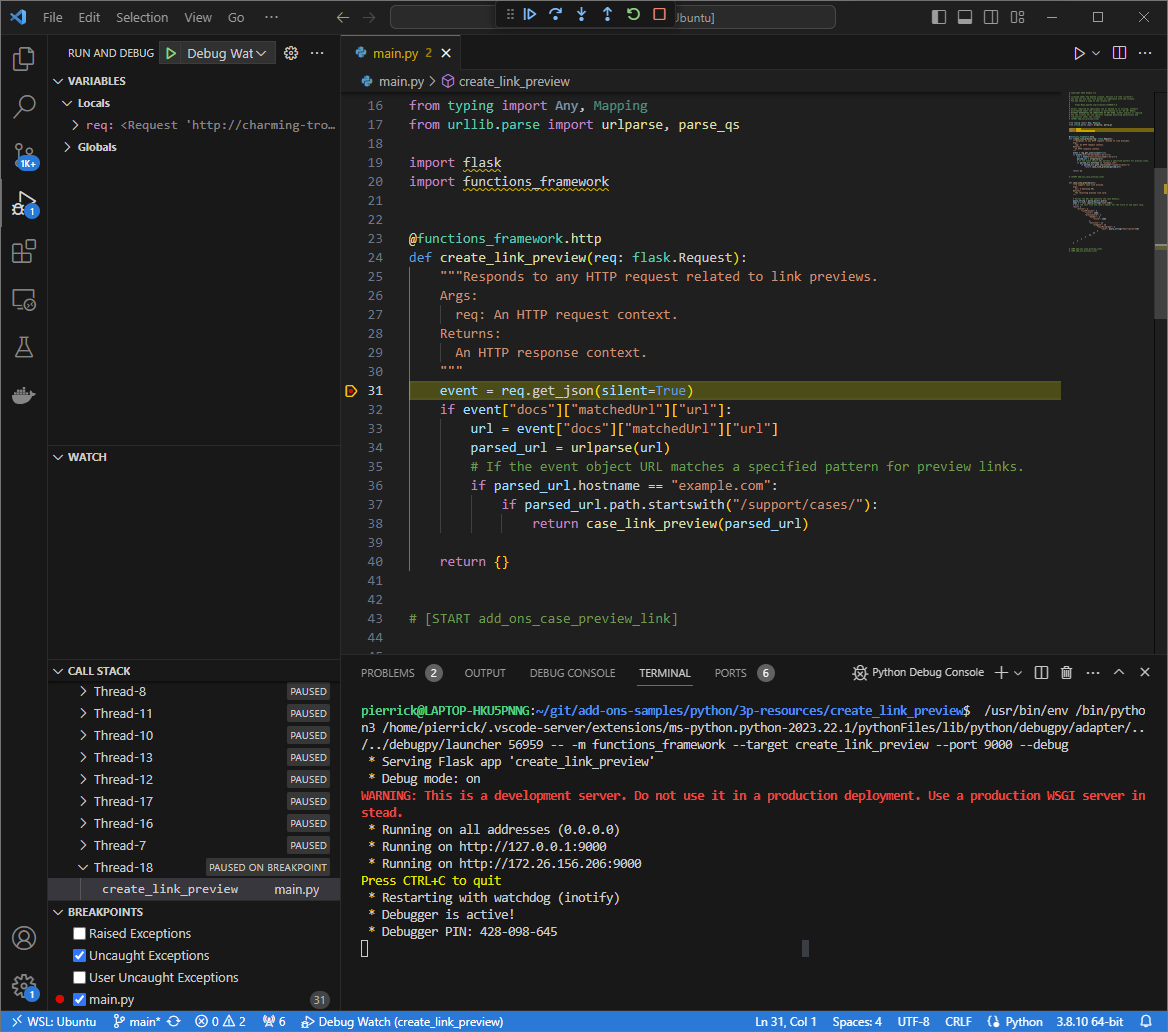 सेट किए गए ब्रेकपॉइंट पर, एक्ज़ीक्यूशन रुक जाता है.