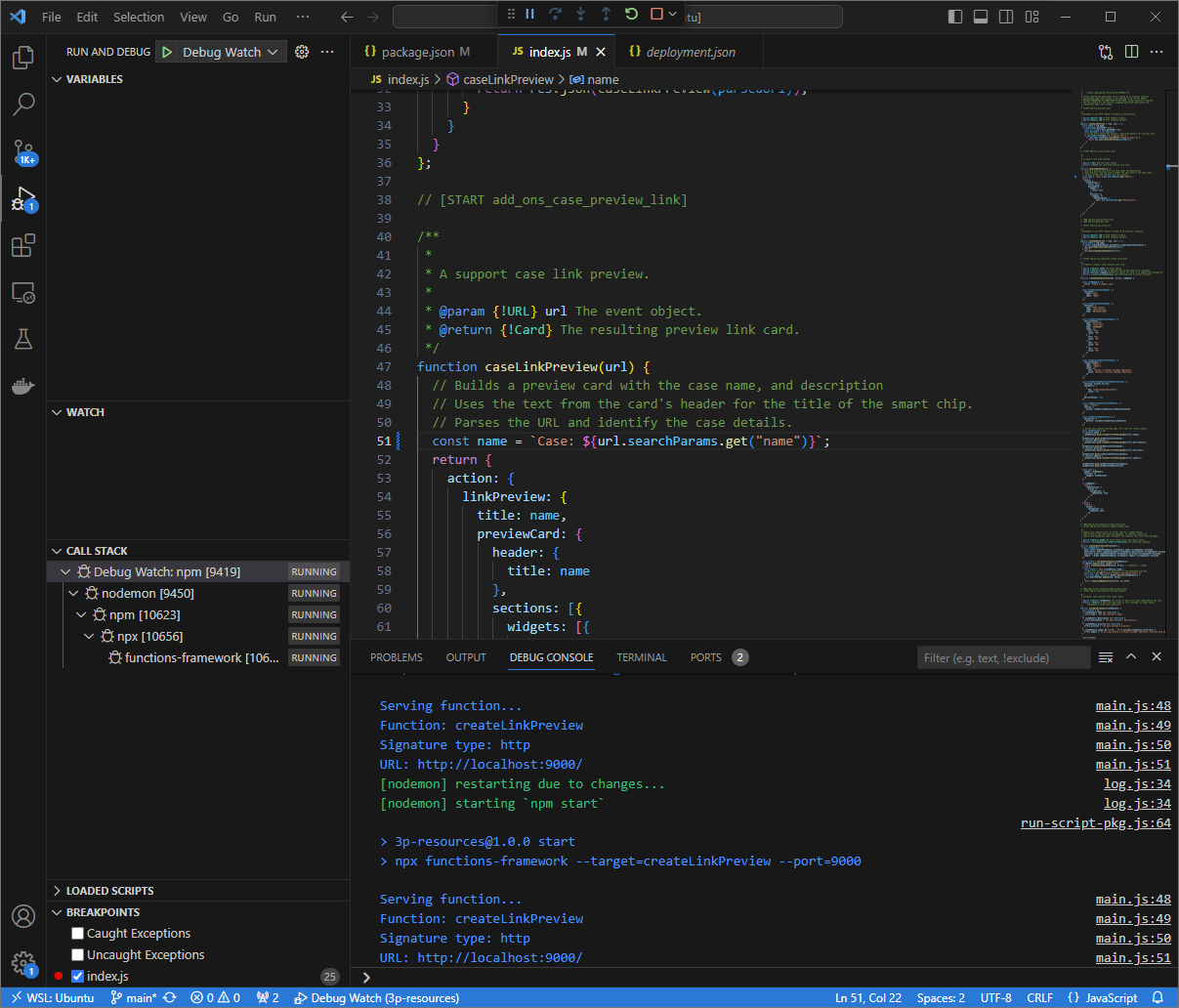 O aplicativo está em execução e detectando solicitações HTTP na porta 9000 com a mudança de código carregada.