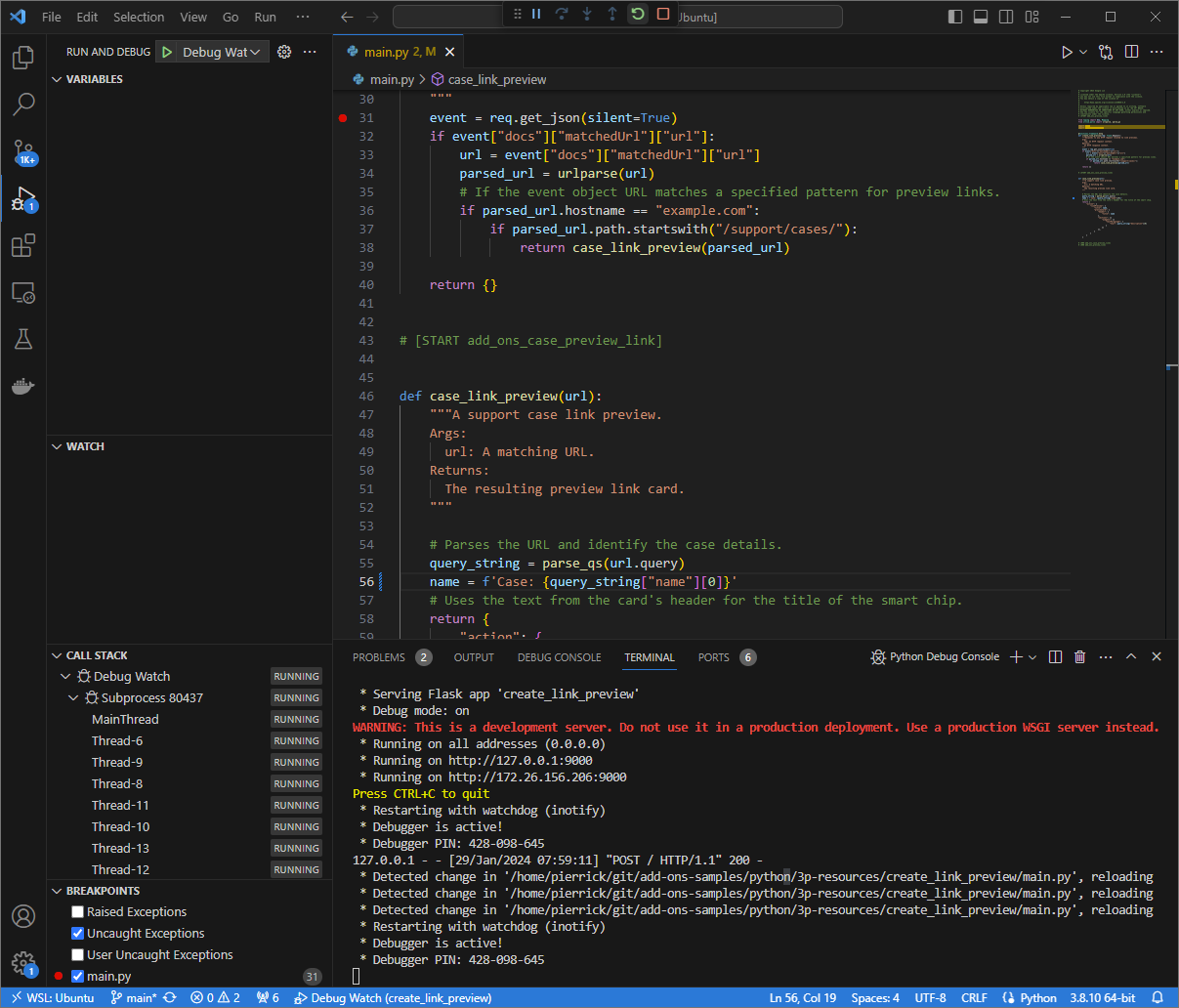 애플리케이션이 실행 중이며 코드 변경사항이 로드된 상태로 포트 9000에서 HTTP 요청을 수신 대기하고 있습니다.