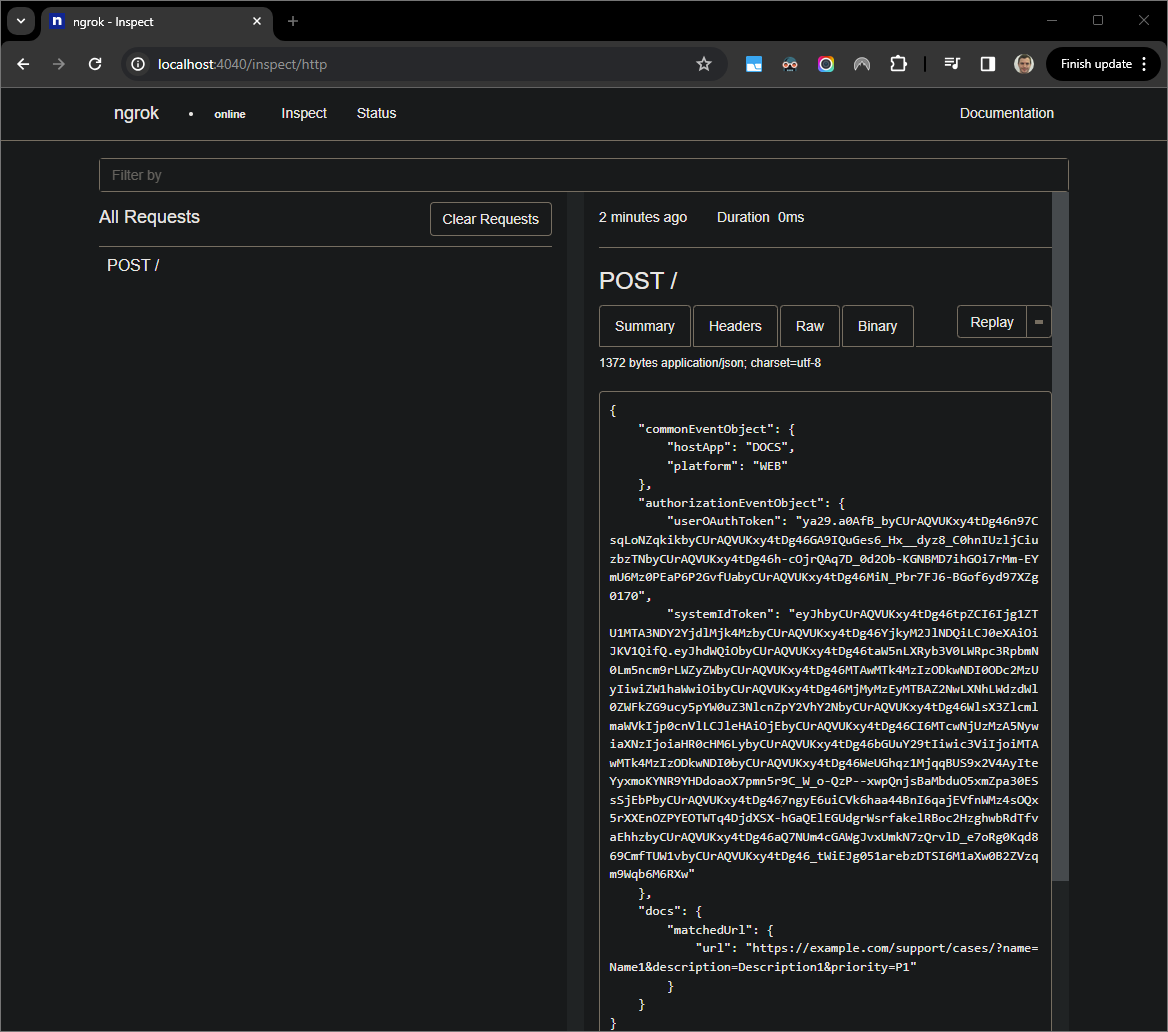 Es la solicitud HTTP de la interfaz web alojada por la aplicación de ngrok.