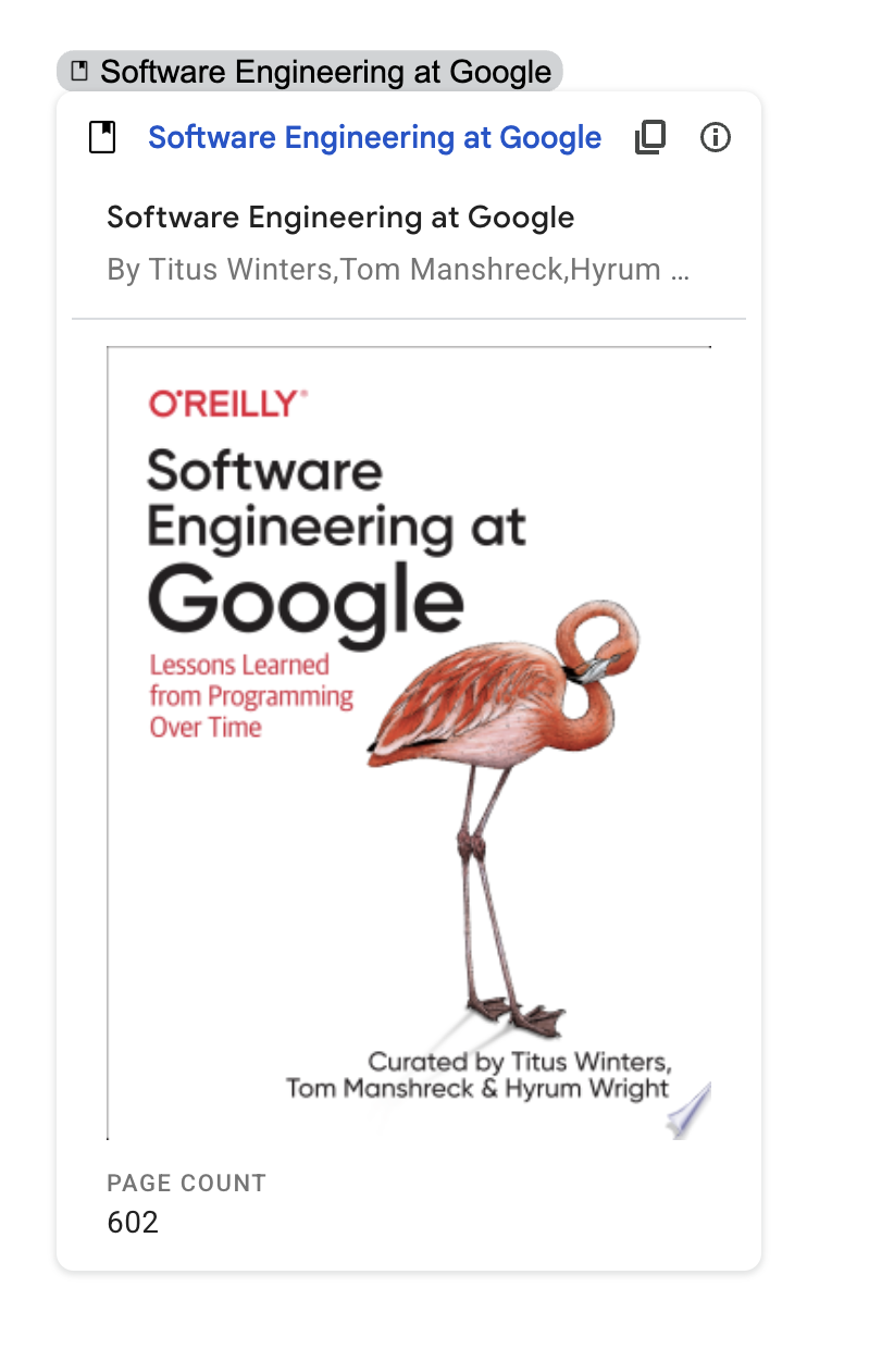 Pratinjau link buku, Software Engineering at Google.