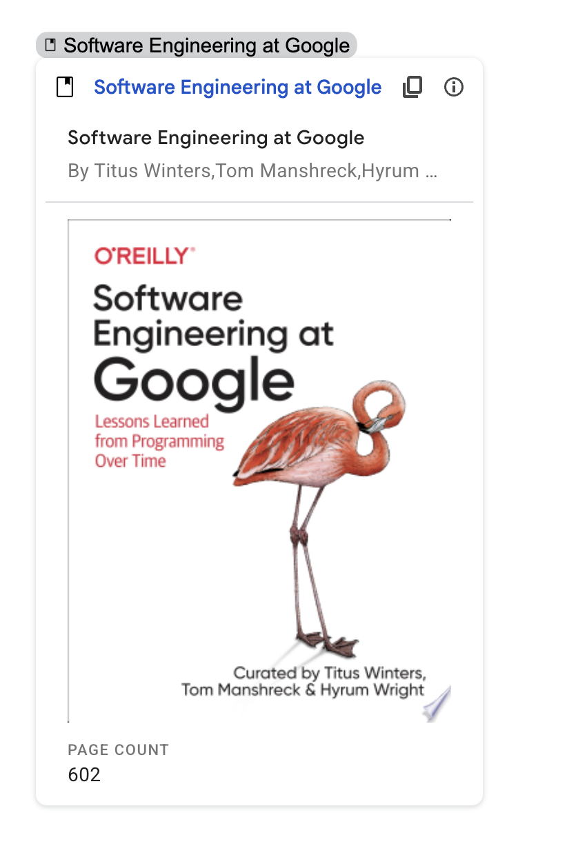 도서 링크 미리보기, Google의 소프트웨어 엔지니어링.
