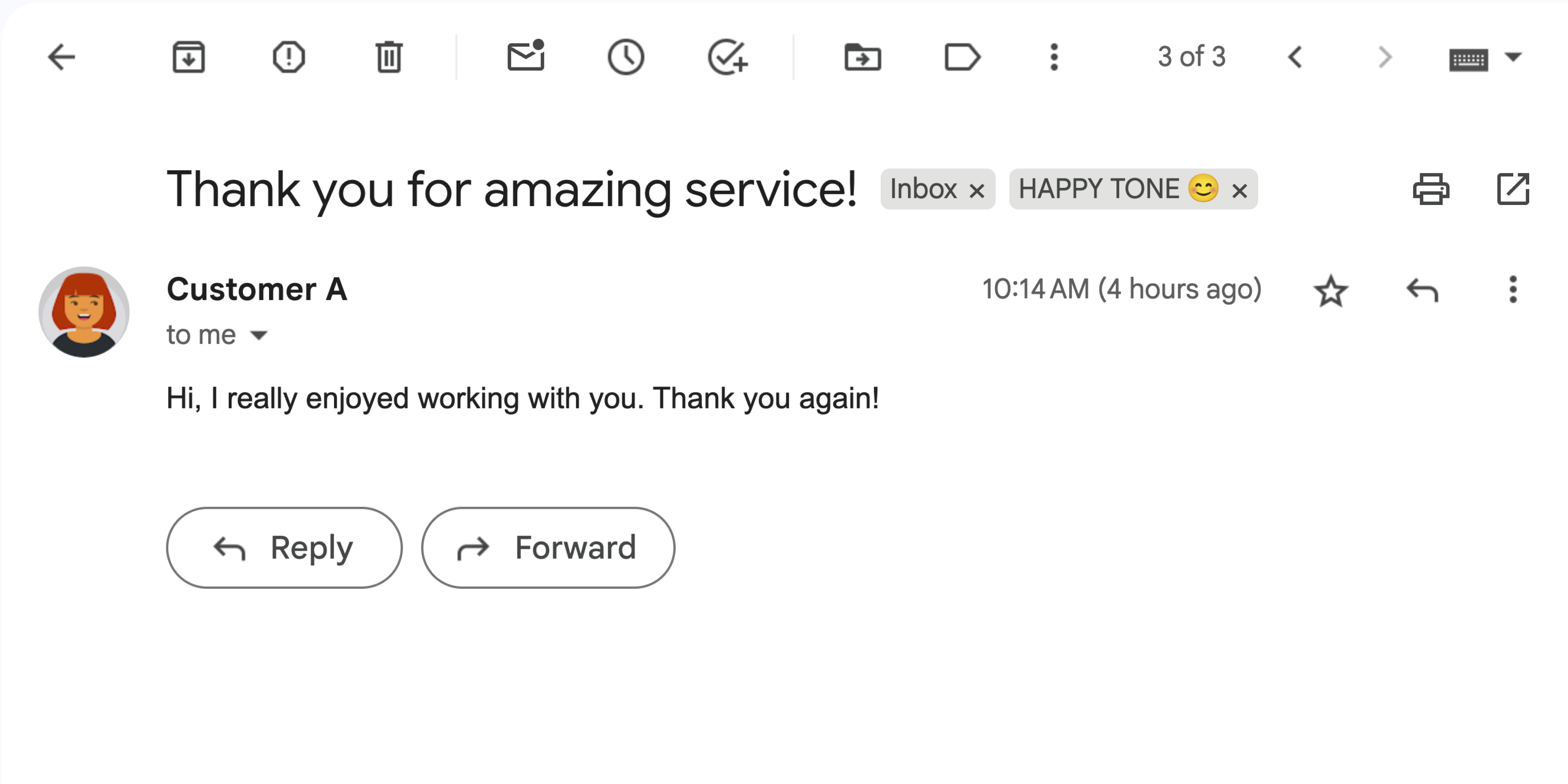 含有正面情緒的 Gmail 郵件。