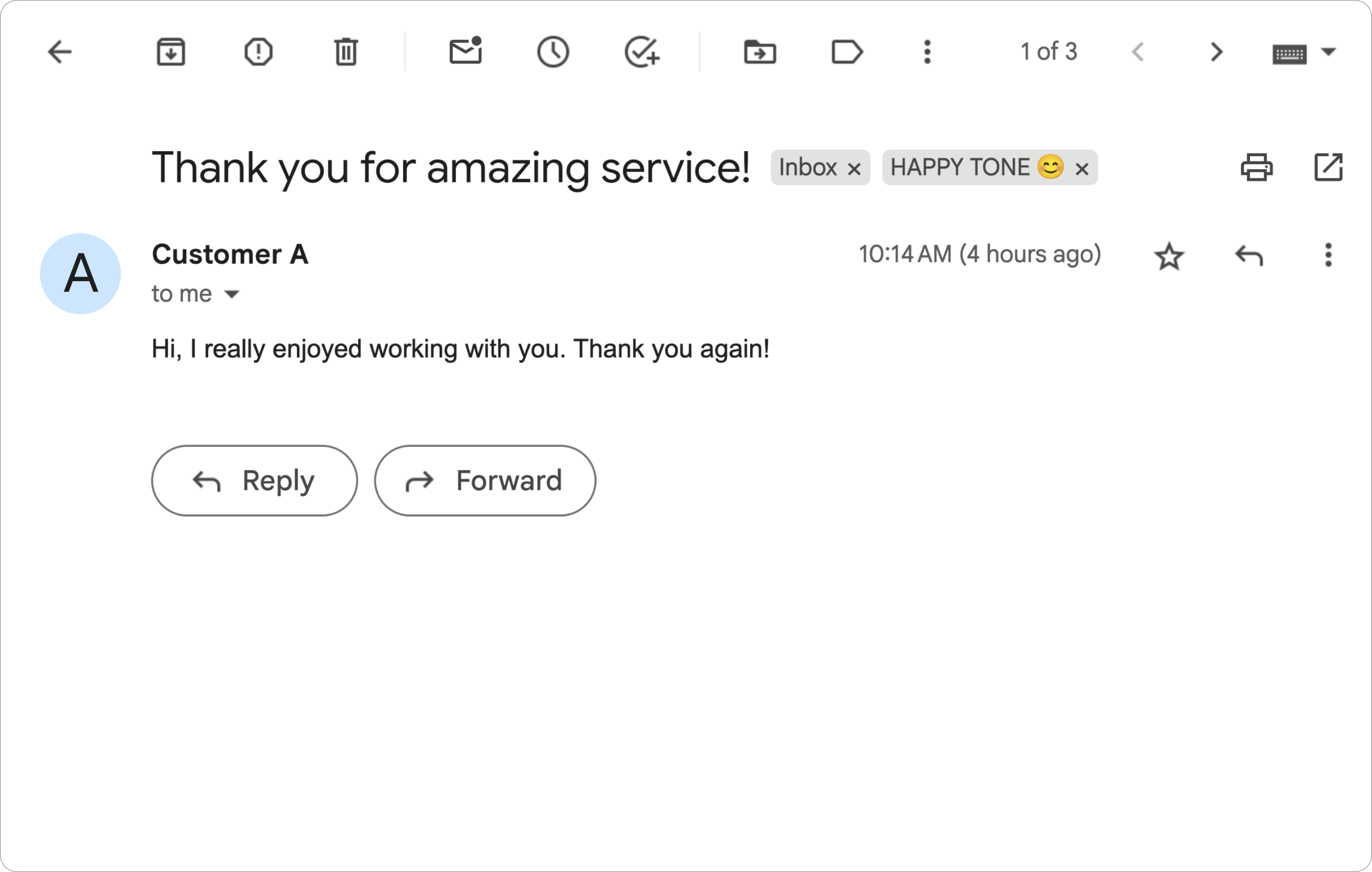Một thư Gmail có cảm xúc tích cực.