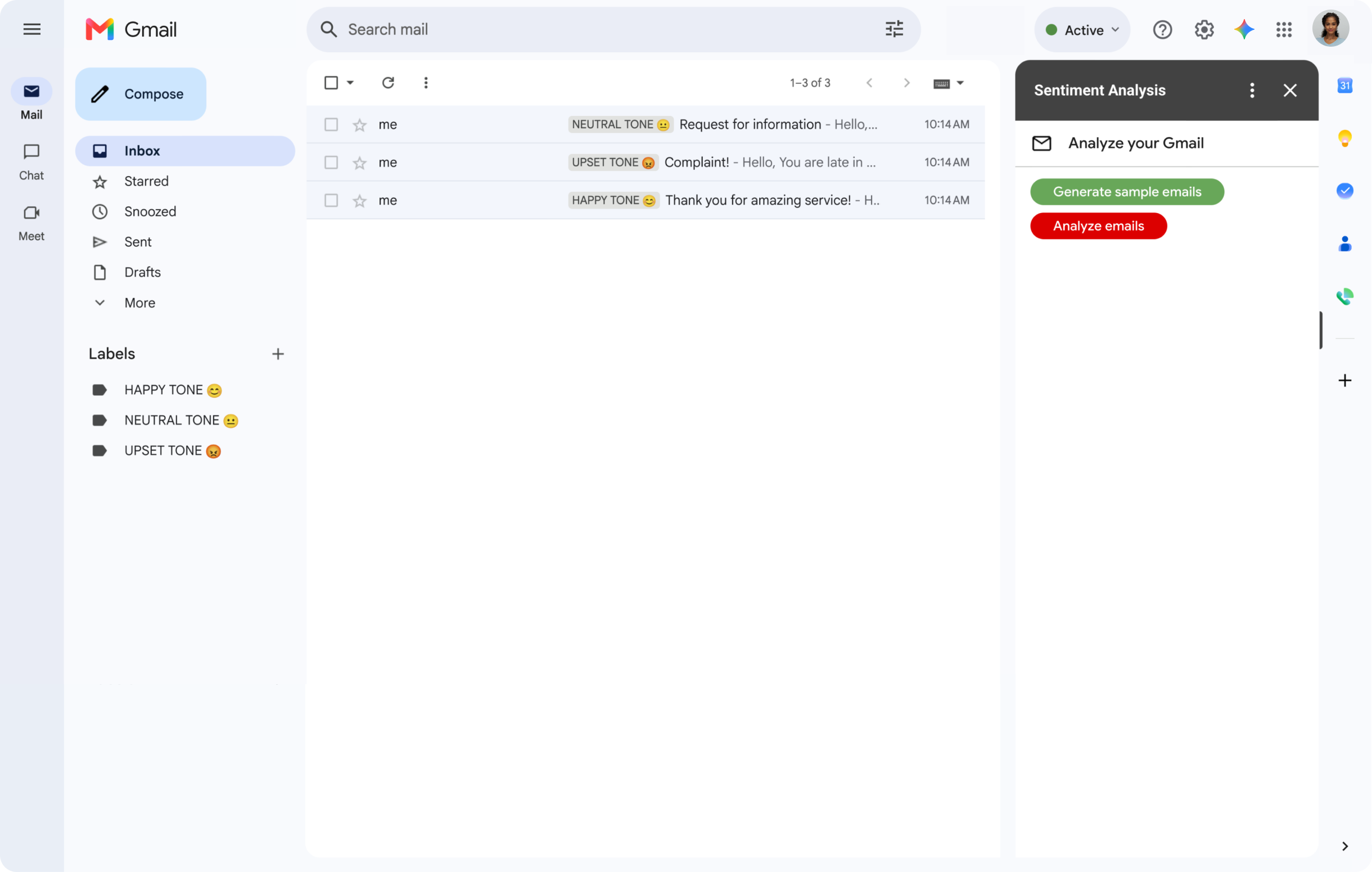 A Google Workspace add-on that extends Gmail in a sidebar.