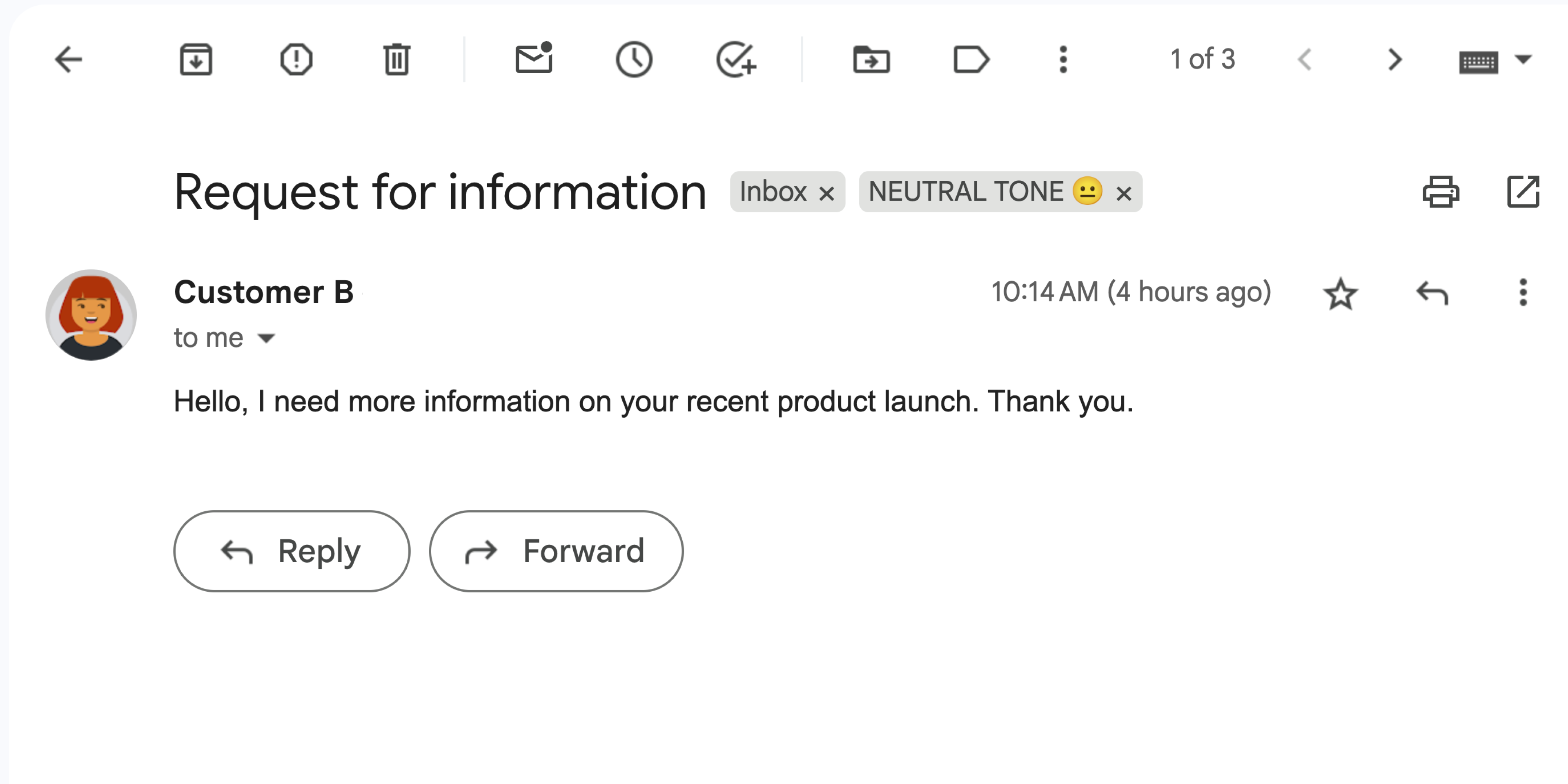 Uma mensagem do Gmail com sentimento neutro.