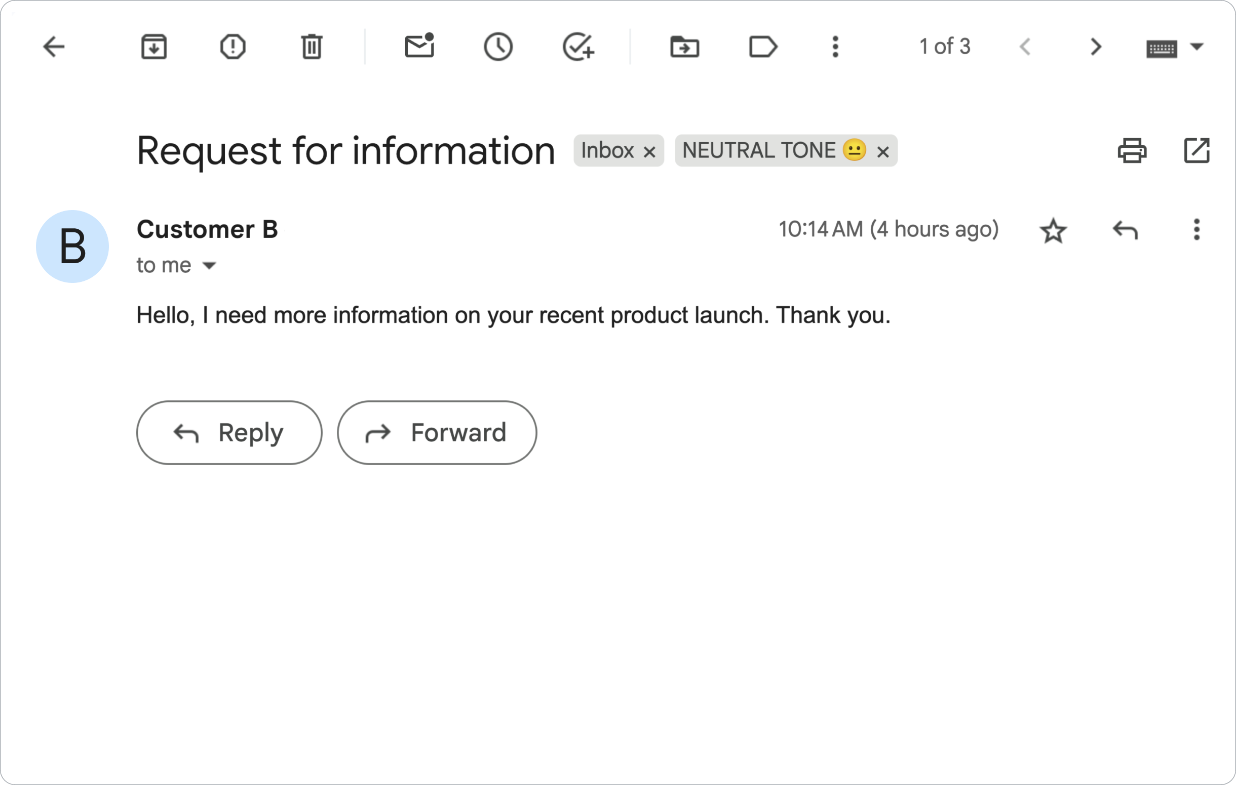 Thư trong Gmail có cảm xúc trung tính.