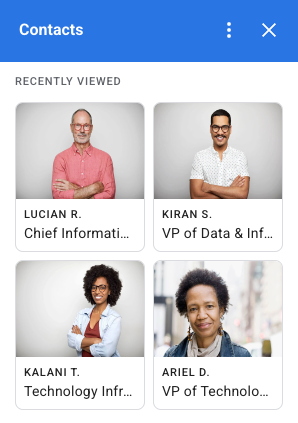 Example of a grid widget displaying contact information