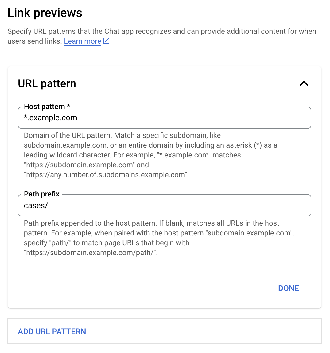Trình đơn cấu hình bản xem trước đường liên kết