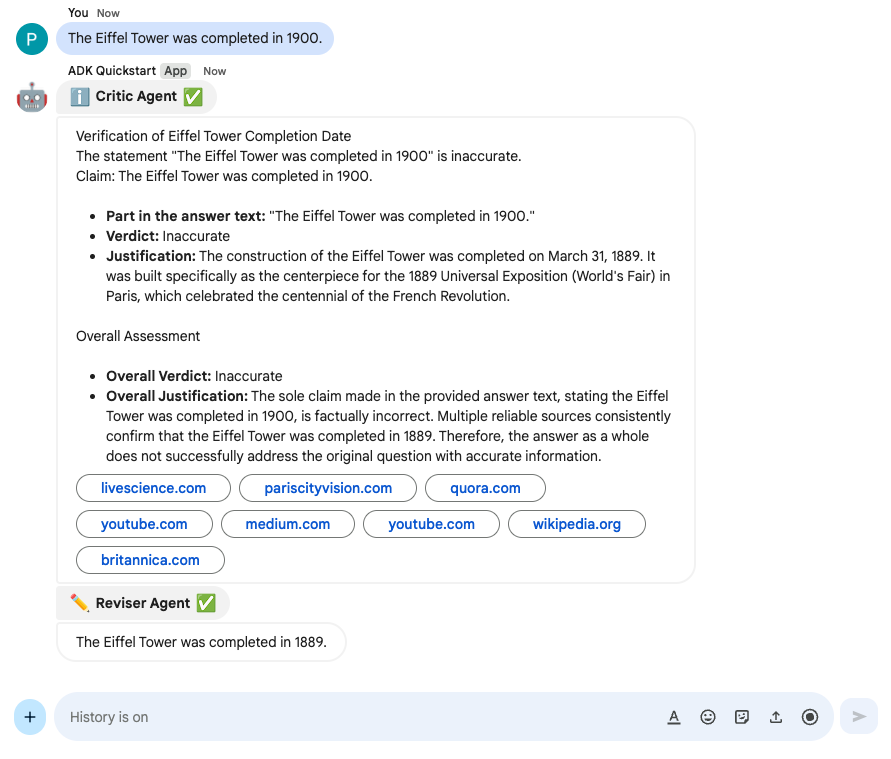 LLM Auditor マルチエージェント サンプルを Chat 用アプリとして使用。