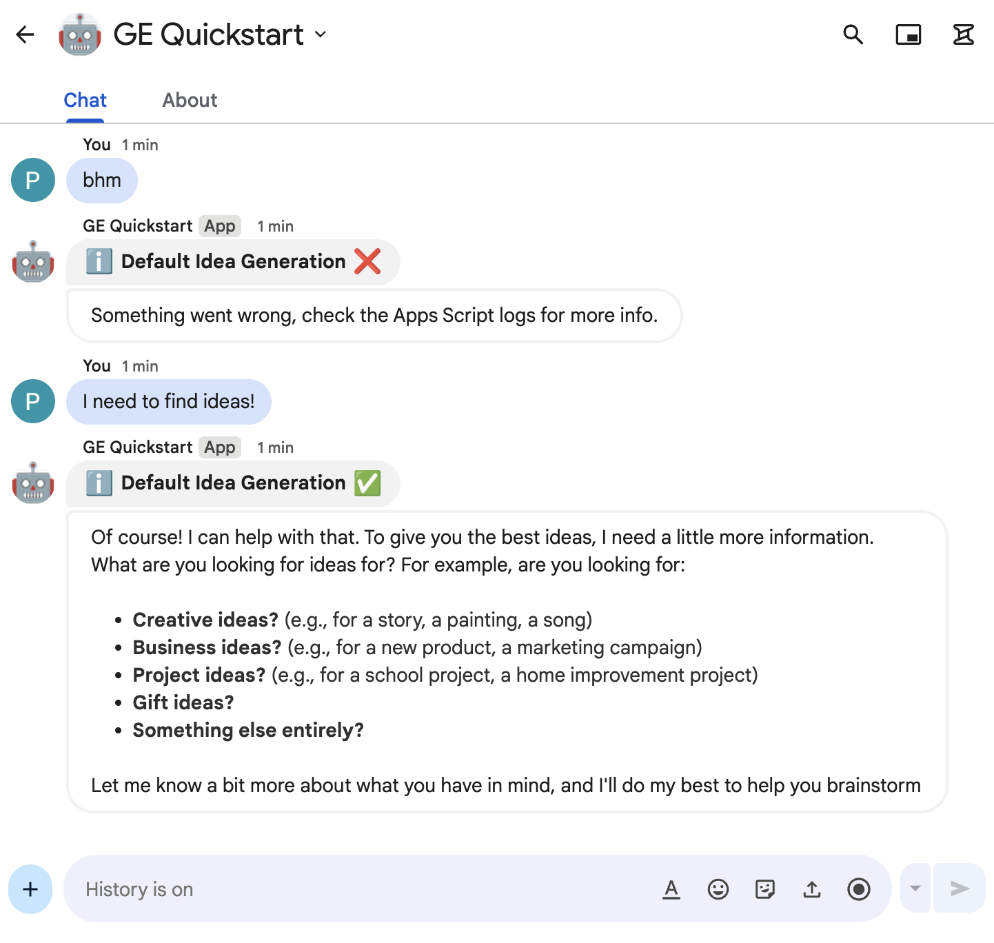 Idea Generation agent as Chat app.