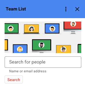 Zrzut ekranu pokazujący dodatek do Google Workspace Teams List