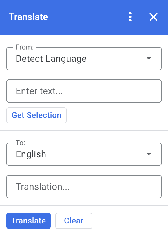 ภาพหน้าจอของส่วนเสริม Google Workspace ของ Translate