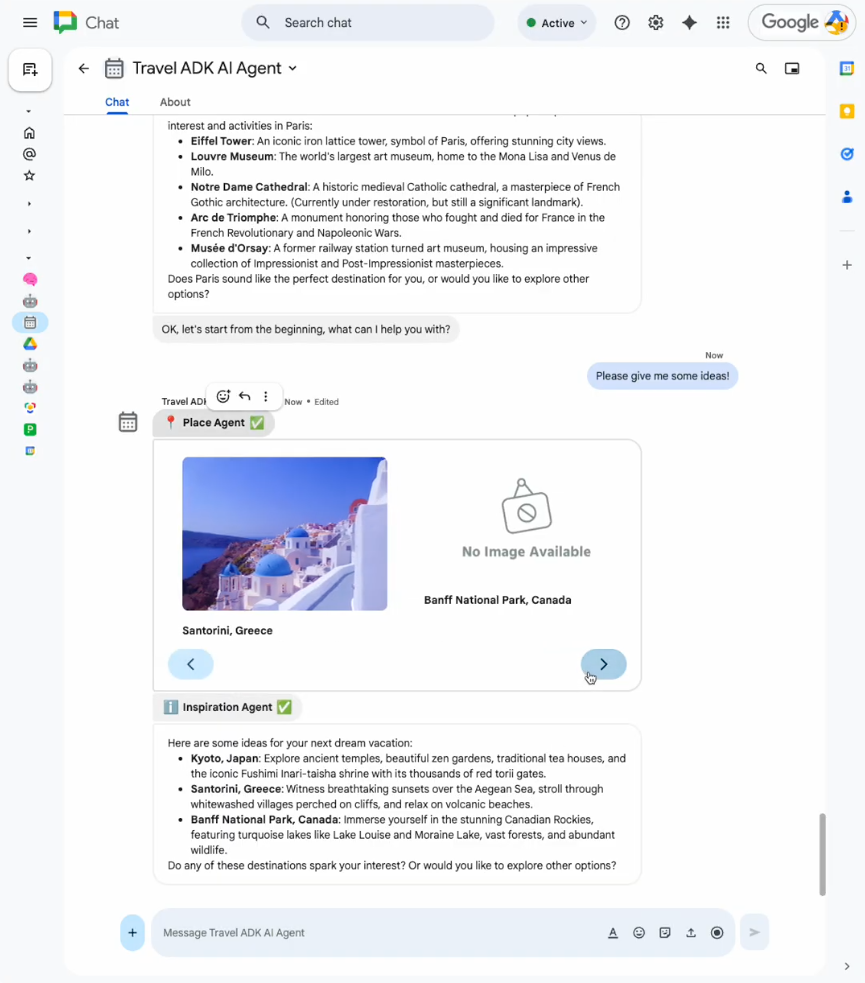 Usar o agente de IA do chat para discutir ideias de viagens.