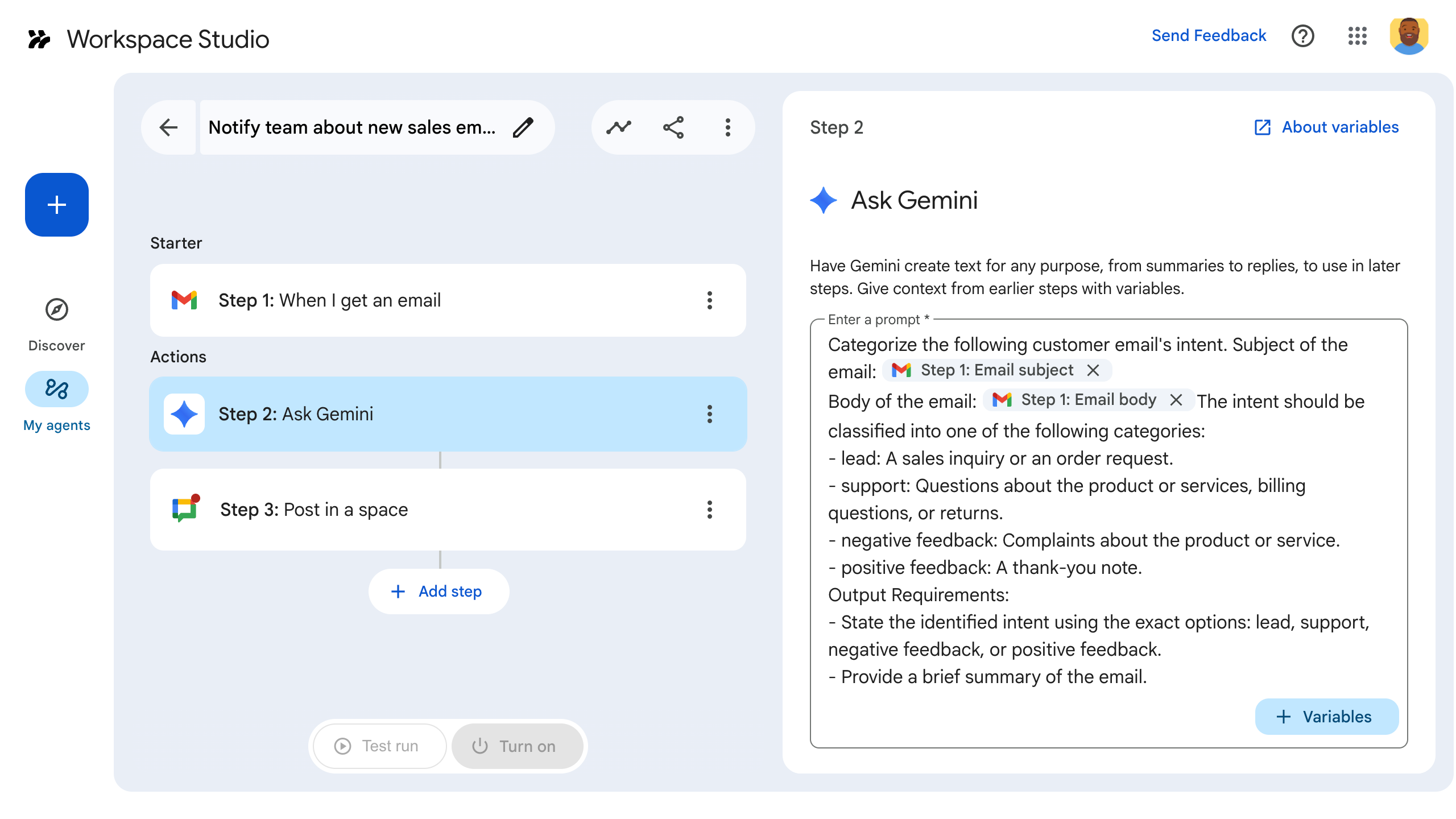 Configuring an agent